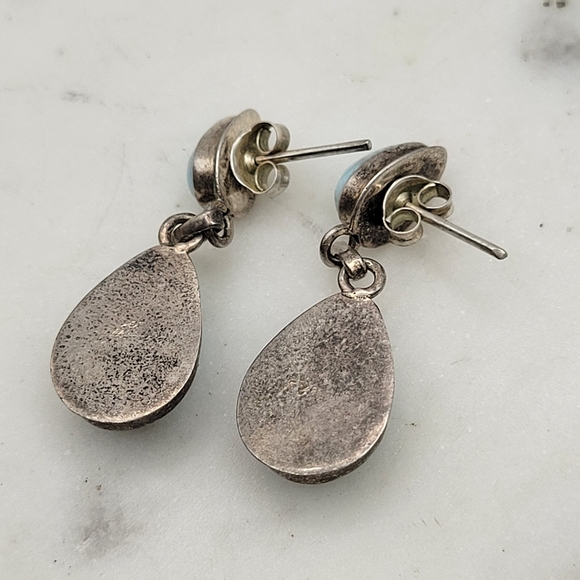 Gorgeous Genuine Larimar Sterling Silver Teardrop Earrings - Picture 6 of 10